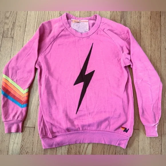Aviator Nation Bolt Neon 5 Stripe Crew Neck Sweatshirt - Picture 2 of 7